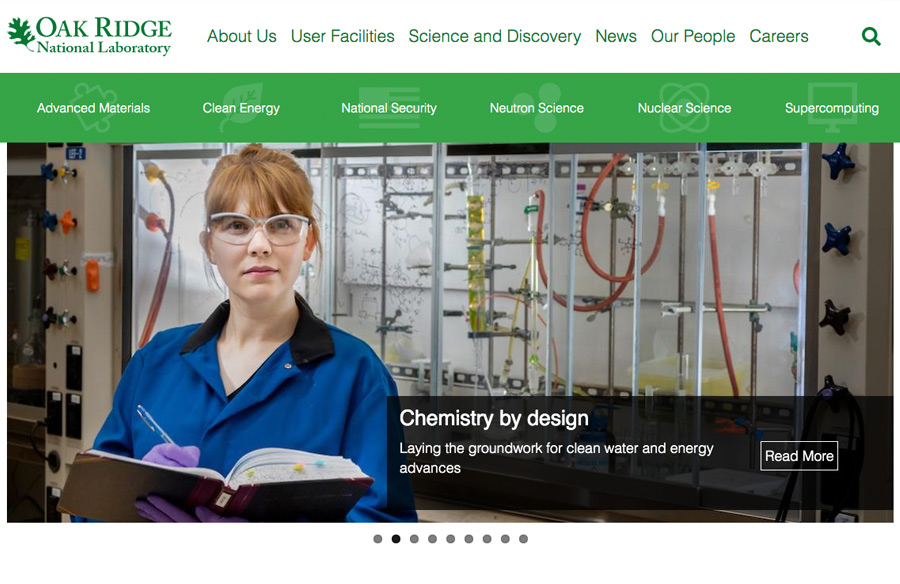 Screen capture of Oak Ridge National Laboratory website
